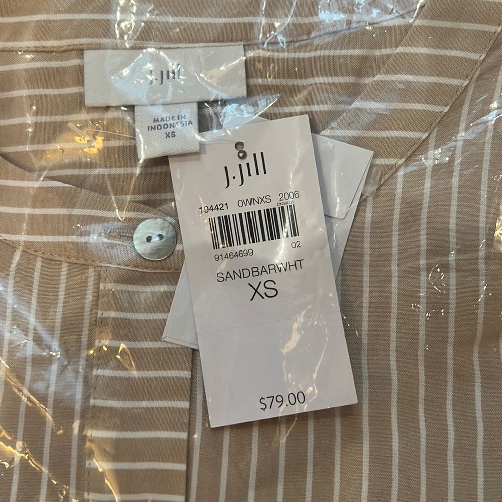 NWT - J. Jill Women's Short Sleeve Shirt Sandbarwht 194421 0WN - Brown & White